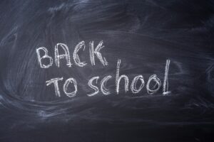 Back to School written on a chalkboard