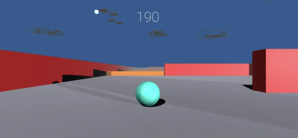 A ball rolling in a video game with the score showing 190