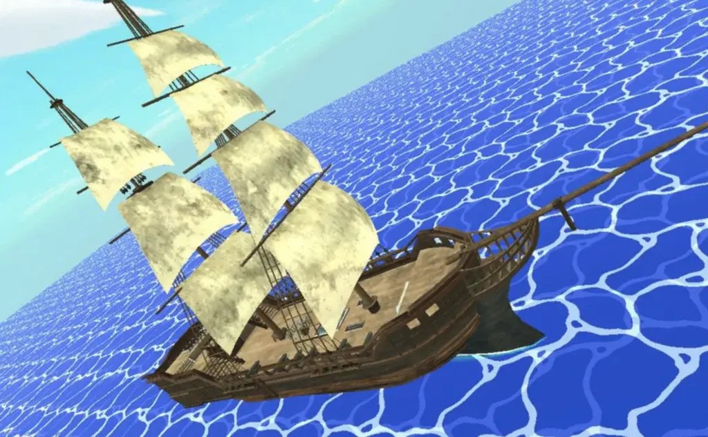 A large ship sailing in a video game