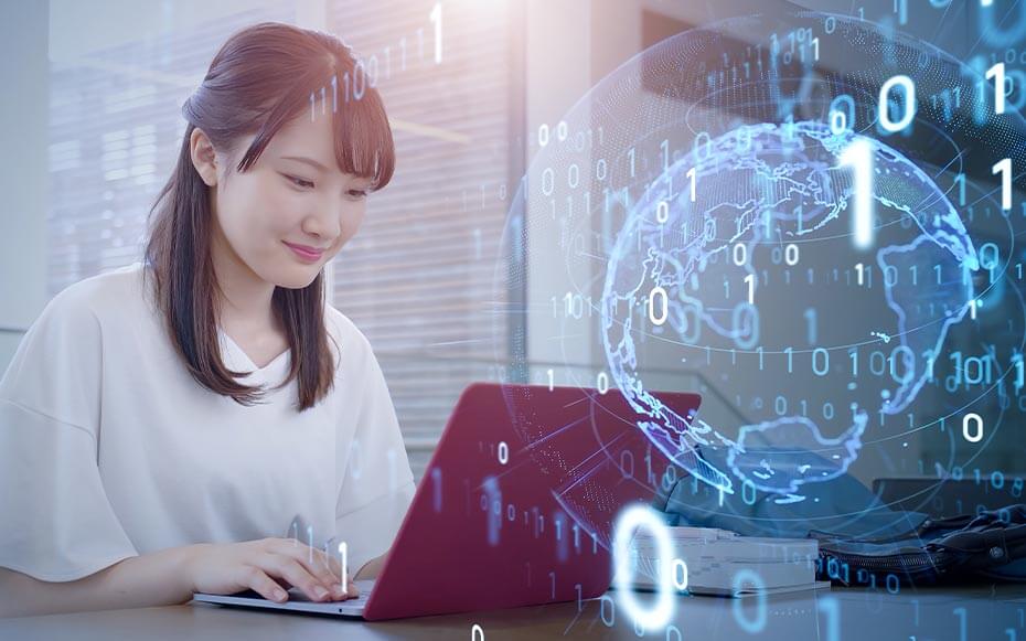 A student working on a laptop using artificial intelligence